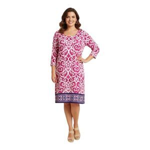 Chicos Travelers Dress Magenta Ikat Print Ponte Knit Pullover L Slinky Chicos 2